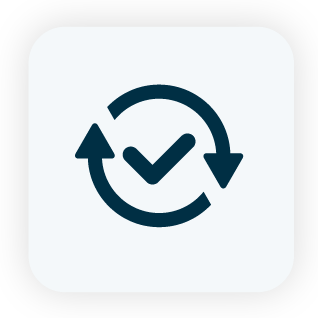 Circular sync/refresh icon with a central checkmark, indicating successful synchronization or update.
