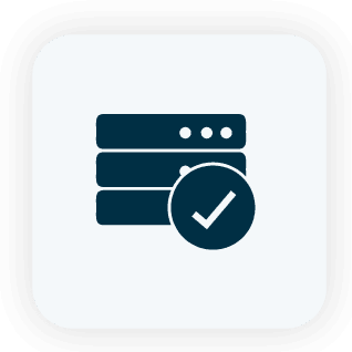 Server/database stack icon with a checkmark badge, indicating verified/secure status.