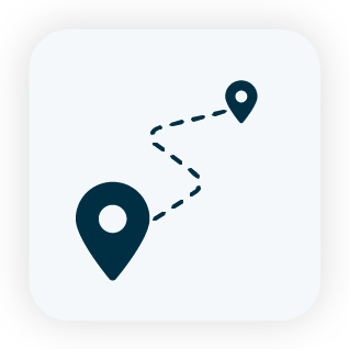 Icon showing a route between two location pins, representing directions or navigation.