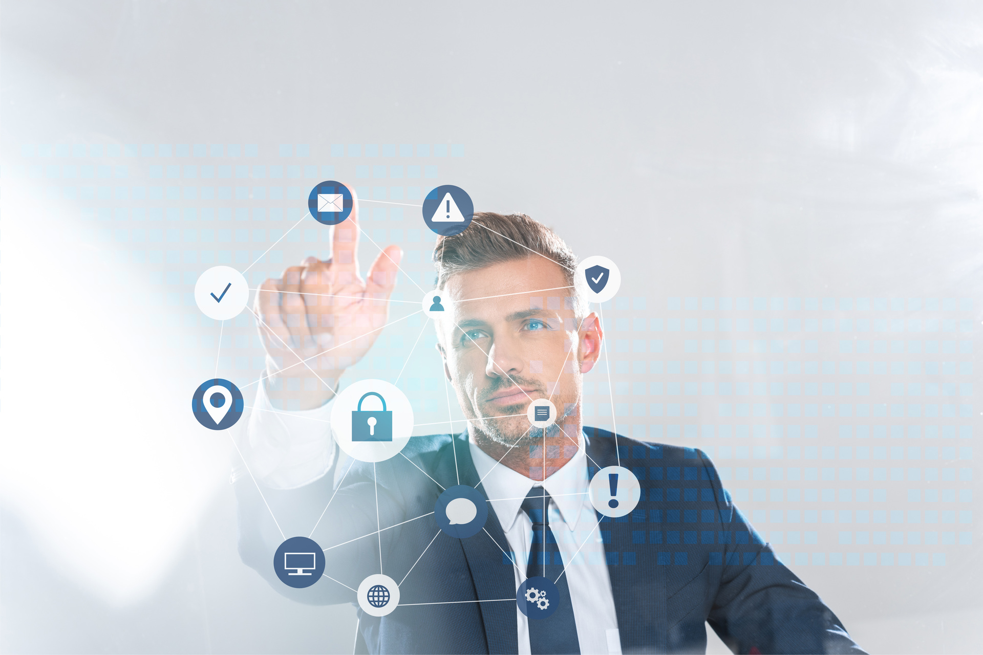 businessman touching technology icons