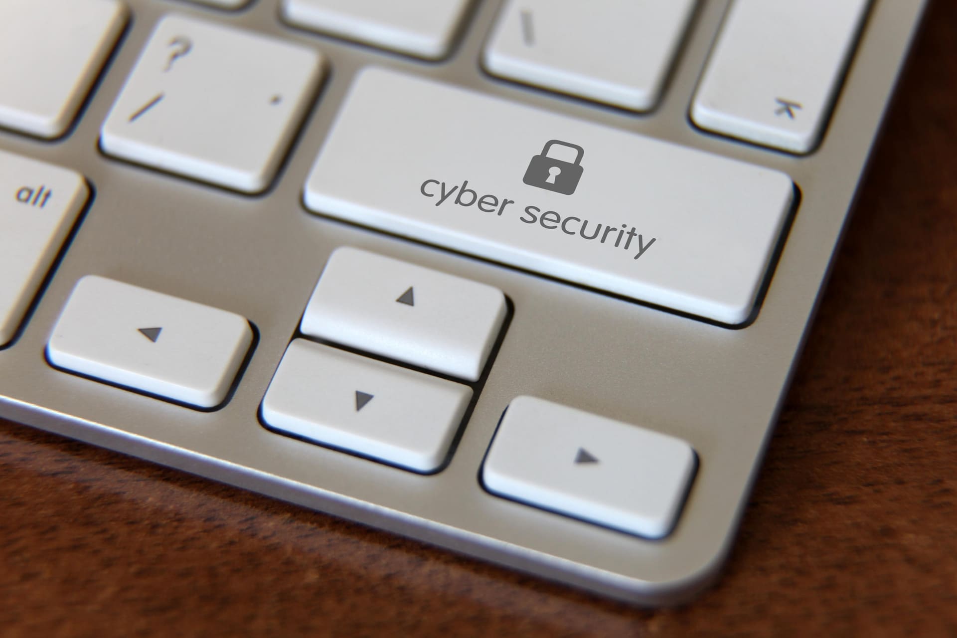 Keyboard key with cyber security text and padlock icon