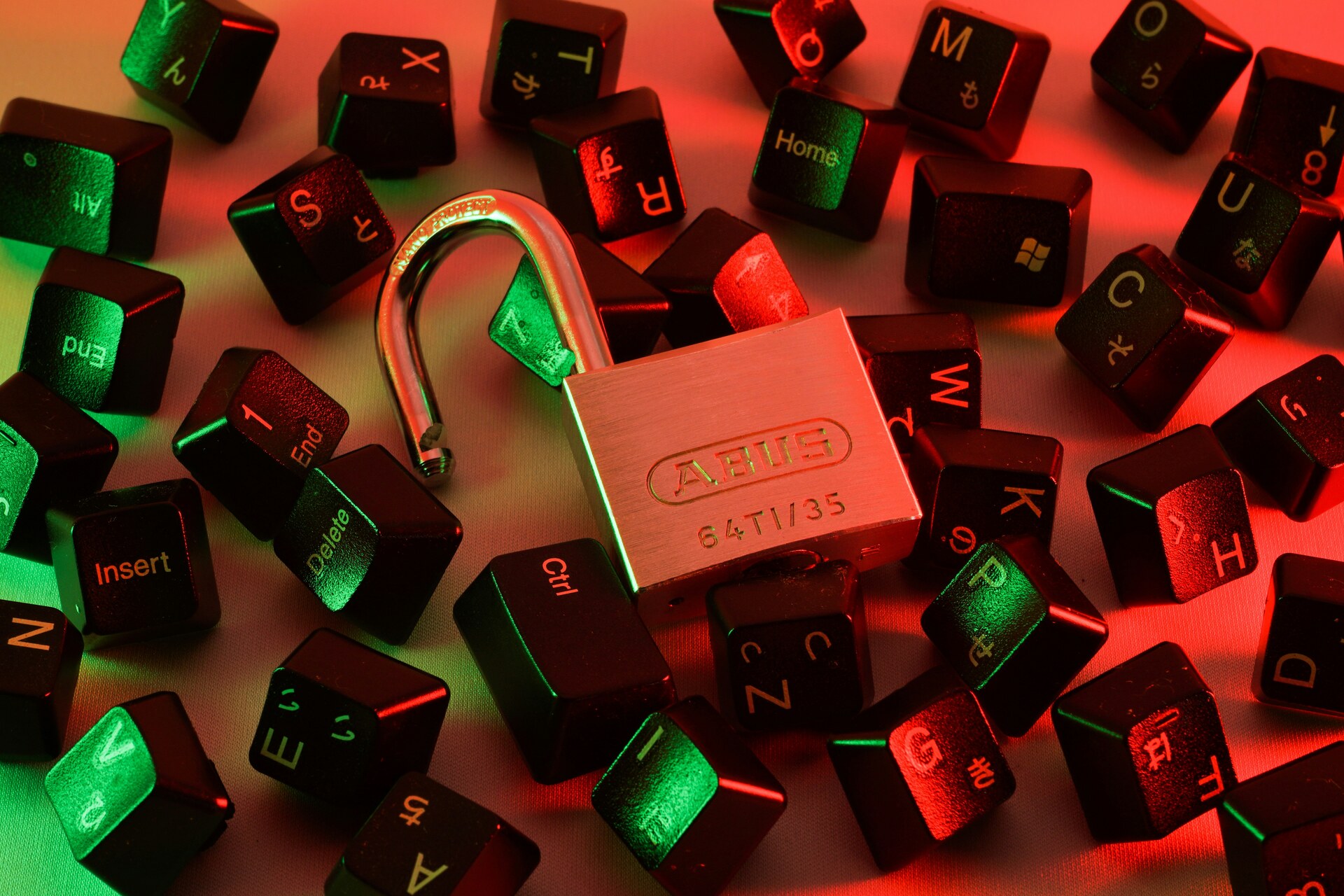 Padlock with keyboard buttons on desk