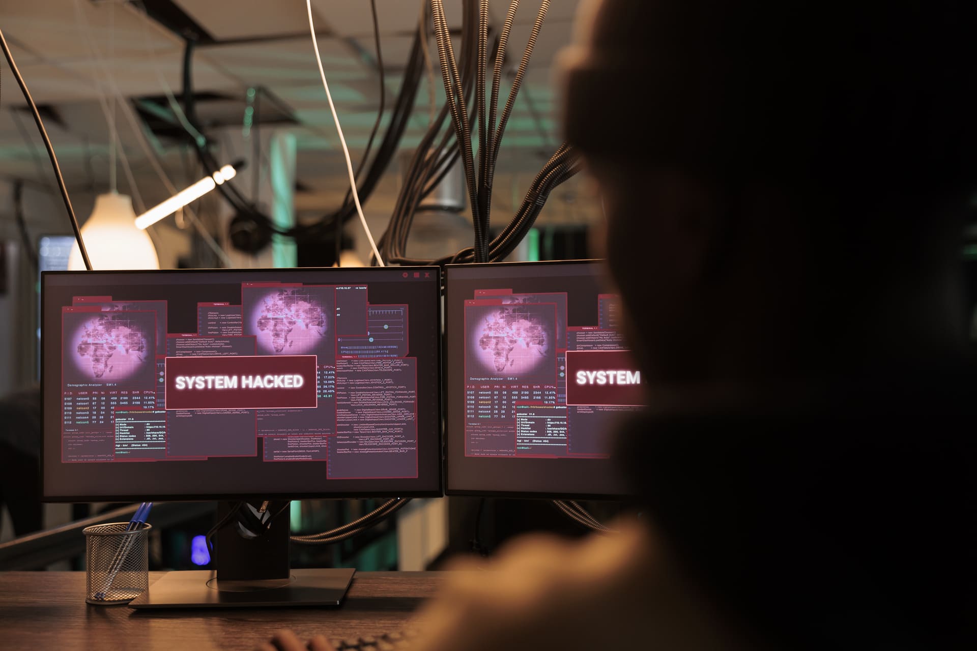 System hacked alert on dual monitors
