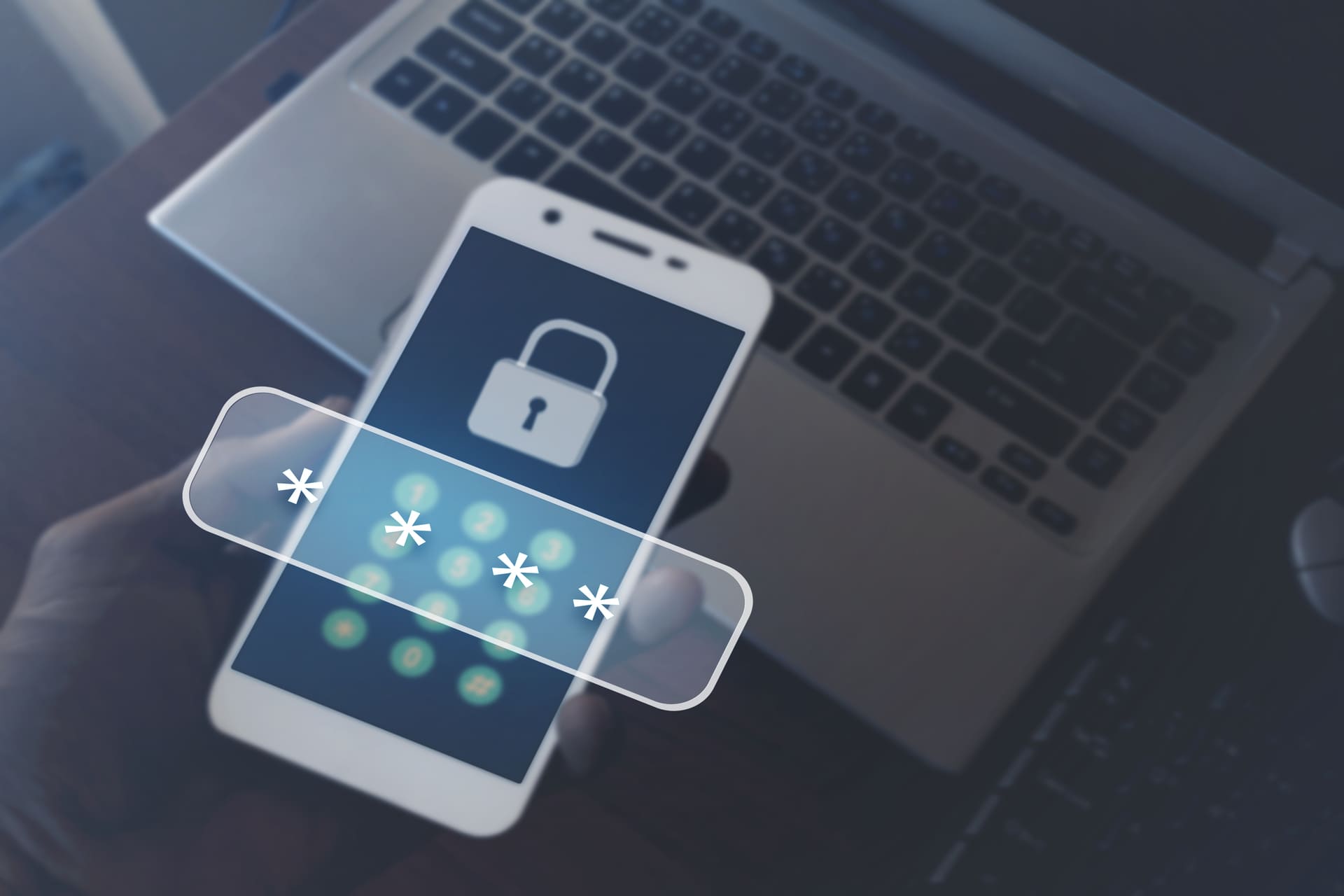 Smartphone with password protection and digital security lock icon