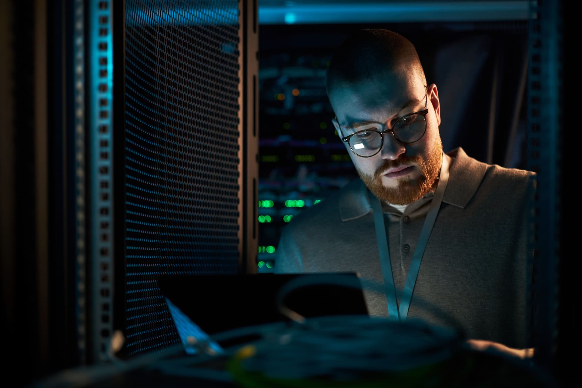man working on server maintenance