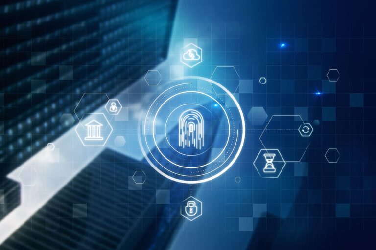 Abstract fingerprint icon representing digital identity protection