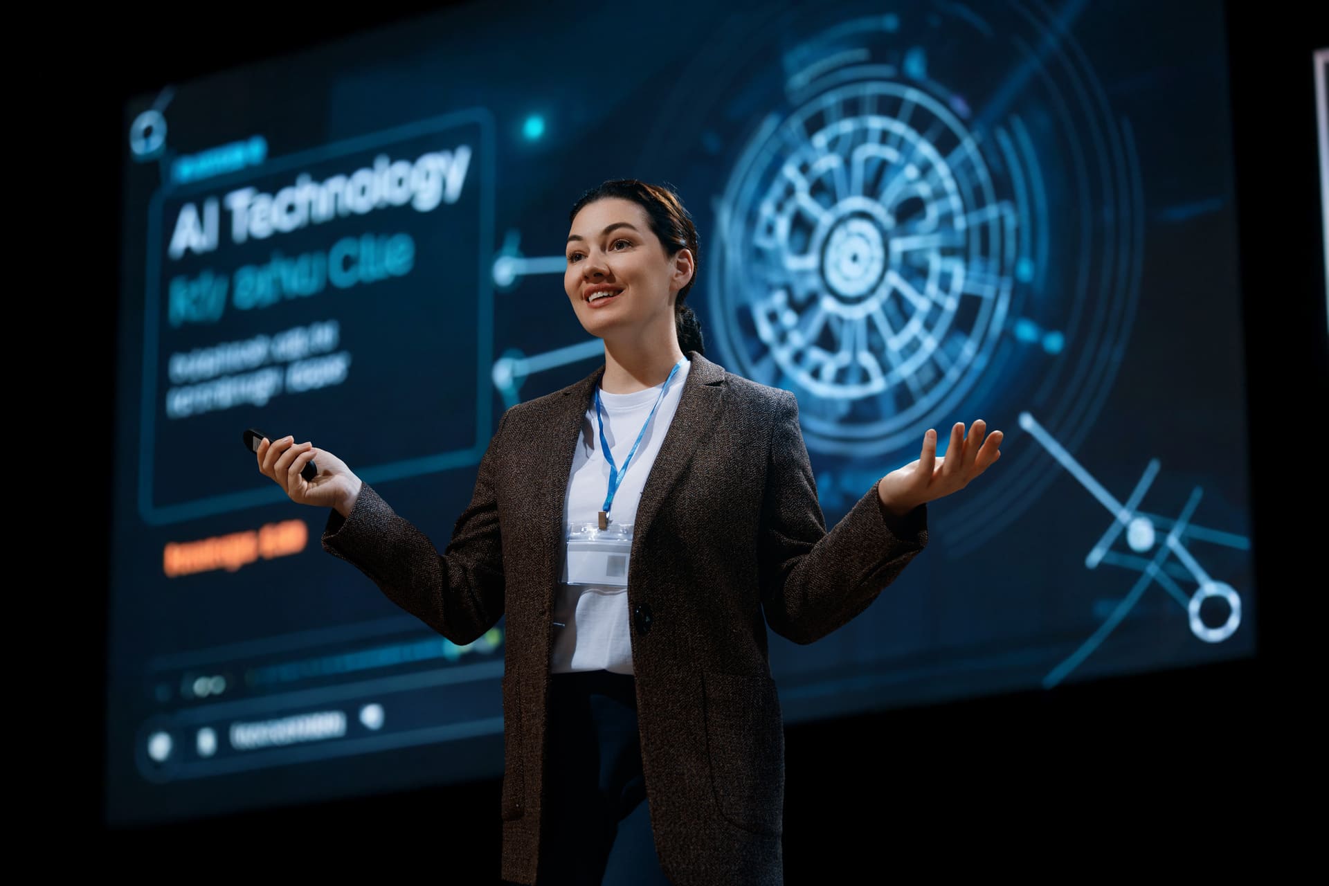 female-presenter-discusses-ai-technology-in-corporation | CMIT Solutions female-presenter-discusses-ai-technology-in-corporation