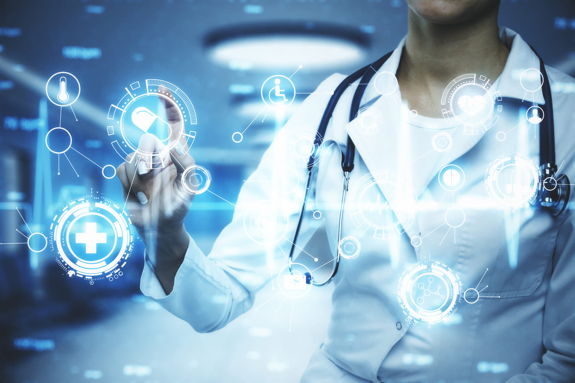 woman-in-lab-coat-and-virtual-technology