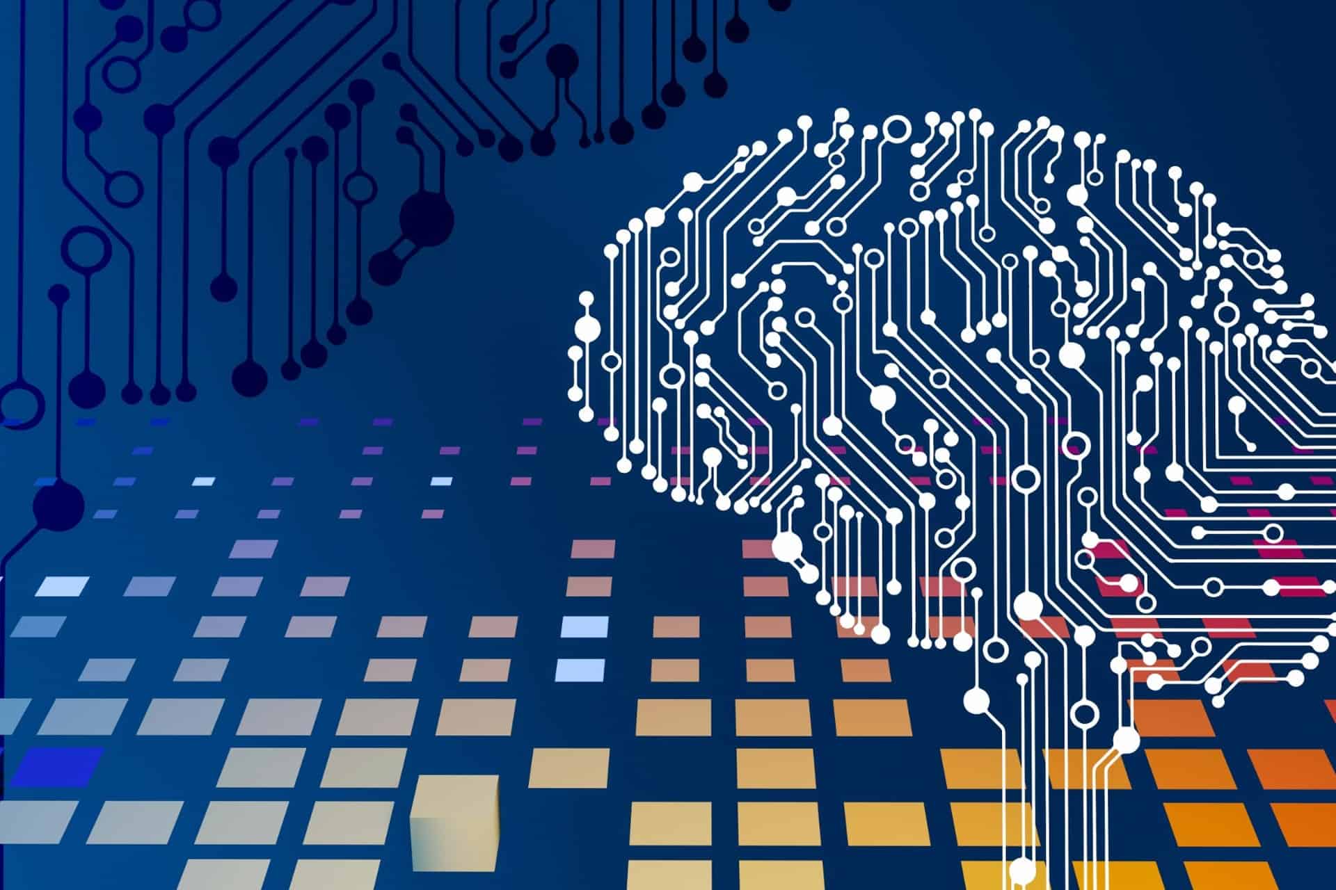 artificial-intelligence-circuit-brain-illustration | CMIT Solutions White circuit-board pattern forming a human head silhouette against a blue digital background, representing artificial intelligence.
